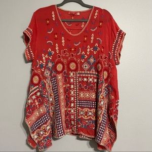 Madhuri Embroidered Short-Sleeve Tunic Large XL